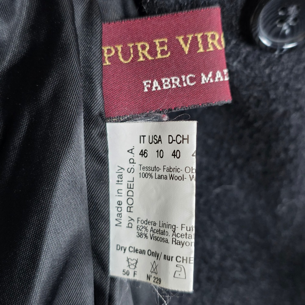 Cinzia Rocca due Italy Virgin Wool Coat Black Made Fuzzy Velvet - Picture 7 of 11